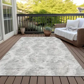 5' X 8' Ivory Silver And Taupe Abstract Washable Indoor Outdoor Area Rug