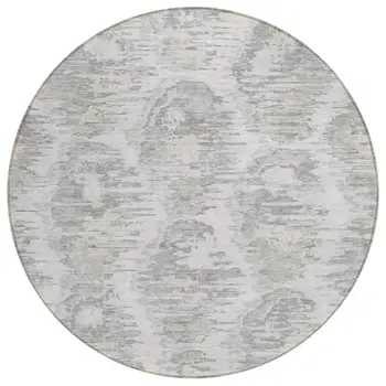 8' Ivory Silver And Taupe Round Abstract Washable Indoor Outdoor Area Rug