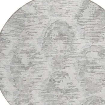 8' Ivory Silver And Taupe Round Abstract Washable Indoor Outdoor Area Rug