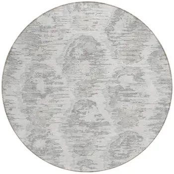8' Ivory Silver And Taupe Round Abstract Washable Indoor Outdoor Area Rug