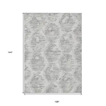 9' X 12' Ivory Silver And Taupe Abstract Washable Indoor Outdoor Area Rug