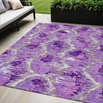 5' X 8' Lavender Purple And Ivory Abstract Washable Indoor Outdoor Area Rug