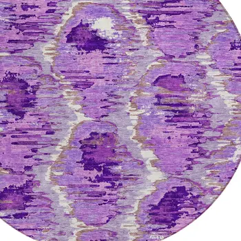 8' Lavender Purple And Ivory Round Abstract Washable Indoor Outdoor Area Rug
