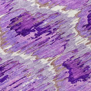 8' Lavender Purple And Ivory Round Abstract Washable Indoor Outdoor Area Rug