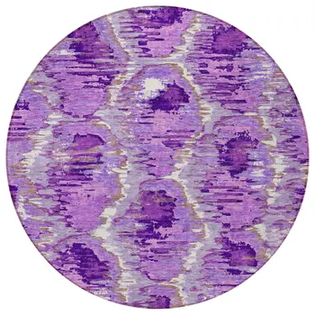 8' Lavender Purple And Ivory Round Abstract Washable Indoor Outdoor Area Rug