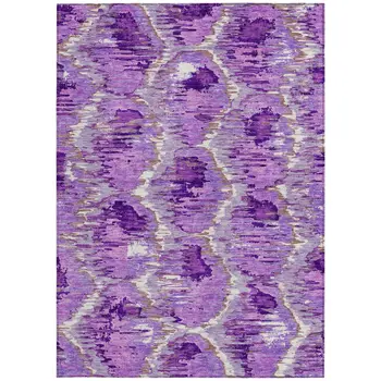 8' X 10' Lavender Purple And Ivory Abstract Washable Indoor Outdoor Area Rug