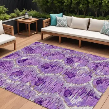 8' X 10' Lavender Purple And Ivory Abstract Washable Indoor Outdoor Area Rug