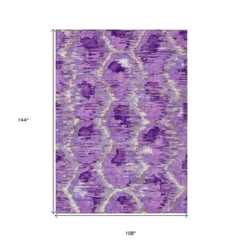 9' X 12' Lavender Purple And Ivory Abstract Washable Indoor Outdoor Area Rug