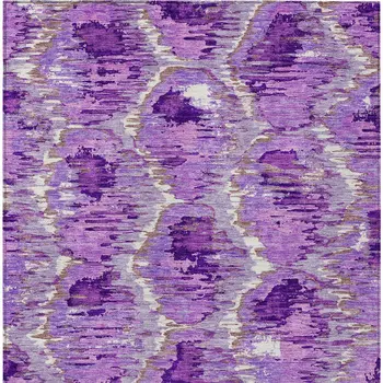 9' X 12' Lavender Purple And Ivory Abstract Washable Indoor Outdoor Area Rug