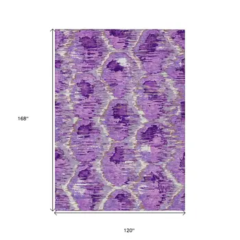 10' X 14' Lavender Purple And Ivory Abstract Washable Indoor Outdoor Area Rug