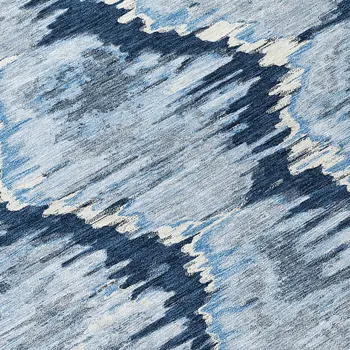 8' Navy Blue Sky Blue And Ivory Round Abstract Washable Indoor Outdoor Area Rug
