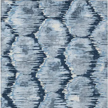 8' X 10' Navy Blue Sky Blue And Ivory Abstract Washable Indoor Outdoor Area Rug