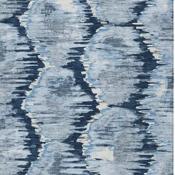 8' X 10' Navy Blue Sky Blue And Ivory Abstract Washable Indoor Outdoor Area Rug