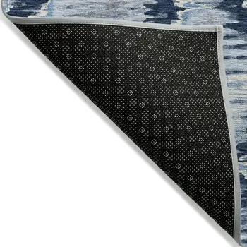 10' X 14' Navy Blue Sky Blue And Ivory Abstract Washable Indoor Outdoor Area Rug