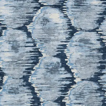10' X 14' Navy Blue Sky Blue And Ivory Abstract Washable Indoor Outdoor Area Rug