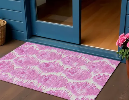 3' X 5' Pink Blush And Mauve Abstract Washable Indoor Outdoor Area Rug