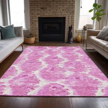 3' X 5' Pink Blush And Mauve Abstract Washable Indoor Outdoor Area Rug