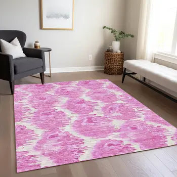 3' X 5' Pink Blush And Mauve Abstract Washable Indoor Outdoor Area Rug