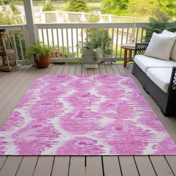 5' X 8' Pink Blush And Mauve Abstract Washable Indoor Outdoor Area Rug