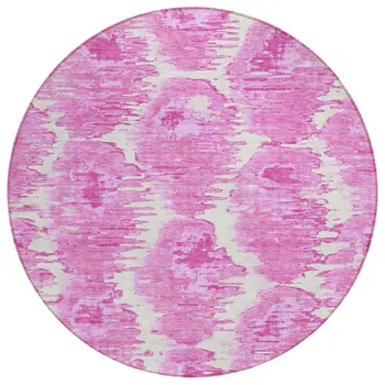 8' Pink Blush And Mauve Round Abstract Washable Indoor Outdoor Area Rug