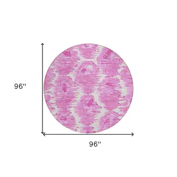 8' Pink Blush And Mauve Round Abstract Washable Indoor Outdoor Area Rug