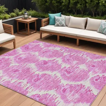 8' X 10' Pink Blush And Mauve Abstract Washable Indoor Outdoor Area Rug