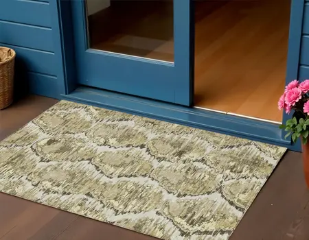 3' X 5' Taupe Brown And Beige Abstract Washable Indoor Outdoor Area Rug