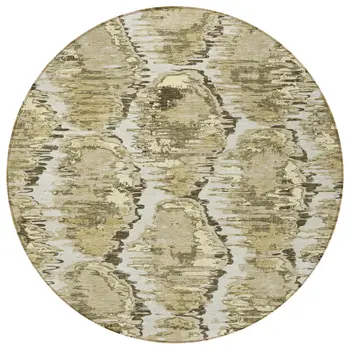 8' Taupe Brown And Beige Round Abstract Washable Indoor Outdoor Area Rug