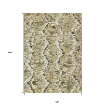 9' X 12' Taupe Brown And Beige Abstract Washable Indoor Outdoor Area Rug