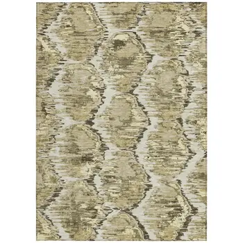 9' X 12' Taupe Brown And Beige Abstract Washable Indoor Outdoor Area Rug