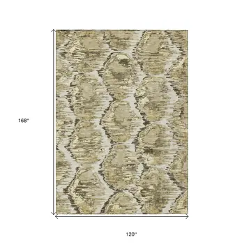 10' X 14' Taupe Brown And Beige Abstract Washable Indoor Outdoor Area Rug