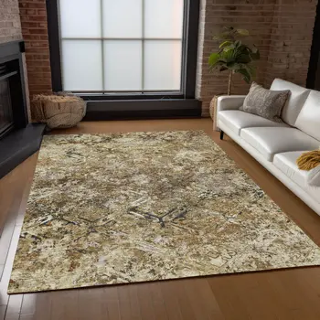3' X 5' Beige Brown And Copper Geometric Washable Indoor Outdoor Area Rug