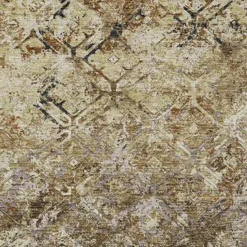5' X 8' Beige Brown And Copper Geometric Washable Indoor Outdoor Area Rug