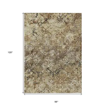 8' X 10' Beige Brown And Copper Geometric Washable Indoor Outdoor Area Rug