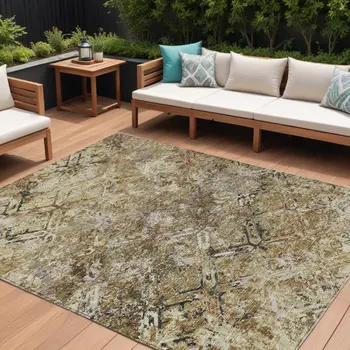 8' X 10' Beige Brown And Copper Geometric Washable Indoor Outdoor Area Rug