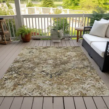 8' X 10' Beige Brown And Copper Geometric Washable Indoor Outdoor Area Rug