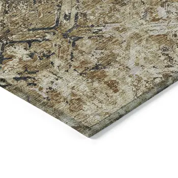 8' X 10' Beige Brown And Copper Geometric Washable Indoor Outdoor Area Rug