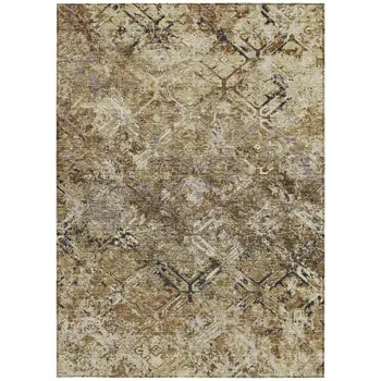 9' X 12' Beige Brown And Copper Geometric Washable Indoor Outdoor Area Rug
