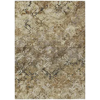 9' X 12' Beige Brown And Copper Geometric Washable Indoor Outdoor Area Rug