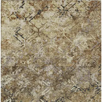 9' X 12' Beige Brown And Copper Geometric Washable Indoor Outdoor Area Rug