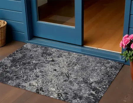 3' X 5' Black Gray And Silver Geometric Washable Indoor Outdoor Area Rug