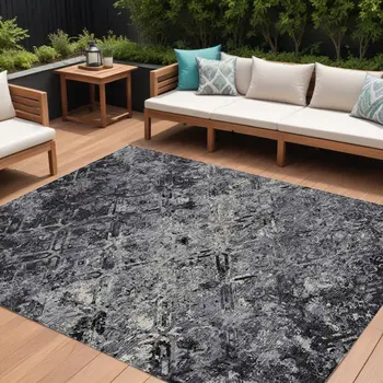 8' X 10' Black Gray And Silver Geometric Washable Indoor Outdoor Area Rug
