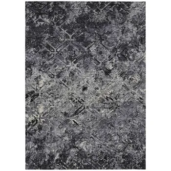 8' X 10' Black Gray And Silver Geometric Washable Indoor Outdoor Area Rug