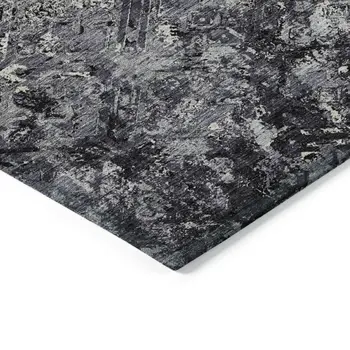 8' X 10' Black Gray And Silver Geometric Washable Indoor Outdoor Area Rug