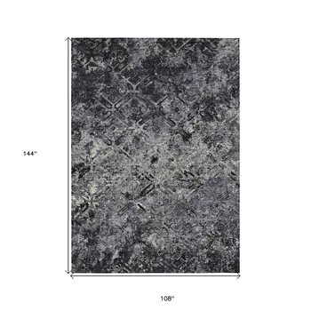 9' X 12' Black Gray And Silver Geometric Washable Indoor Outdoor Area Rug