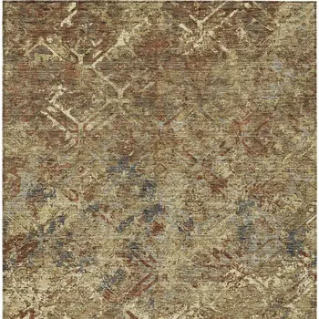3' X 5' Brown Copper And Gold Geometric Washable Indoor Outdoor Area Rug