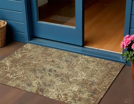 3' X 5' Brown Copper And Gold Geometric Washable Indoor Outdoor Area Rug