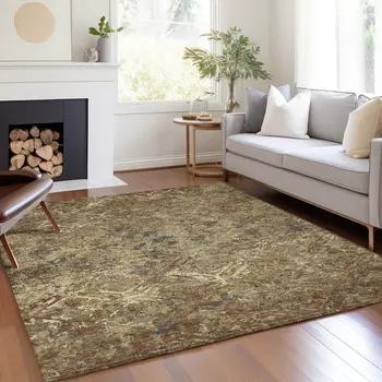 3' X 5' Brown Copper And Gold Geometric Washable Indoor Outdoor Area Rug