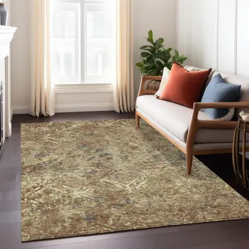 3' X 5' Brown Copper And Gold Geometric Washable Indoor Outdoor Area Rug