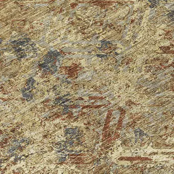 8' Brown Copper And Gold Round Geometric Washable Indoor Outdoor Area Rug